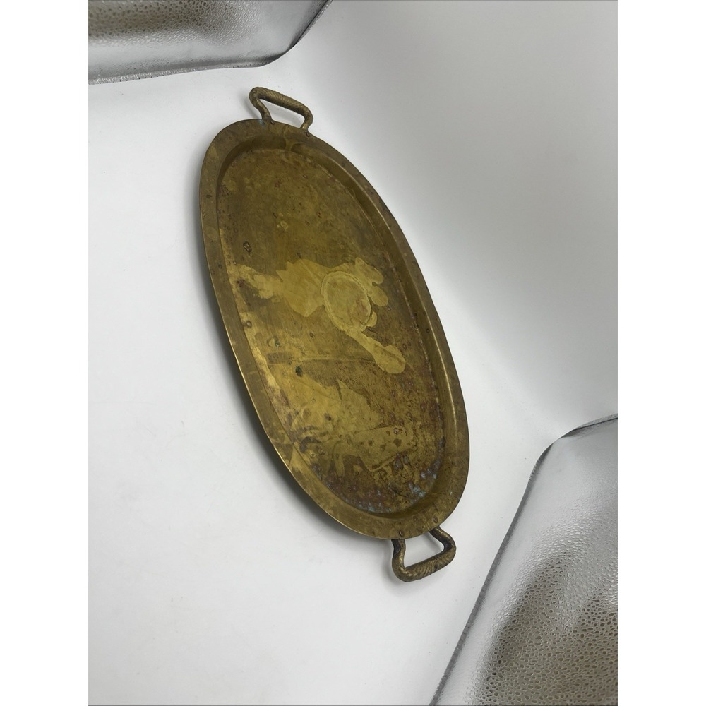 Antique Imperial Russian Stamped Oval Brass Samovar Tray Batashev Tula 17"